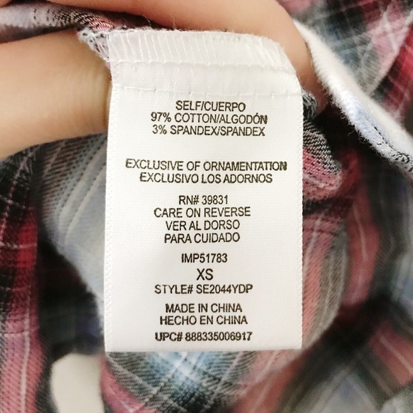 Sam Edelman Zip Shoulder Plaid Shirt Sz XS EUC - Picture 8 of 8